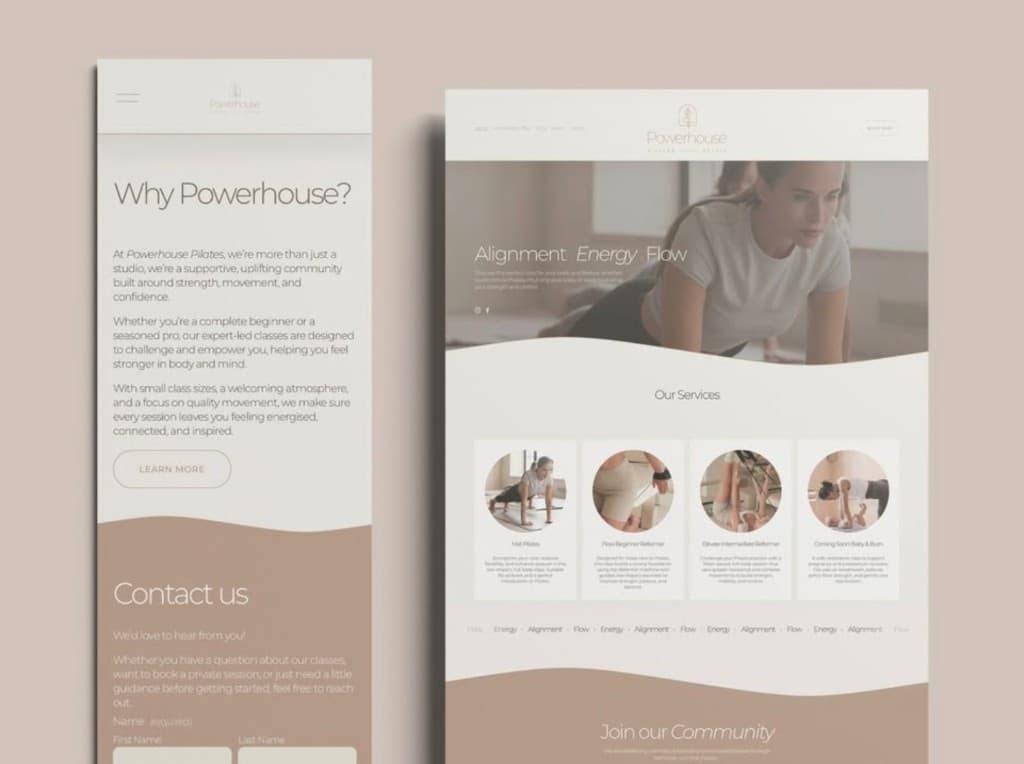 Powerhouse Pilates project — Site - studio and booking