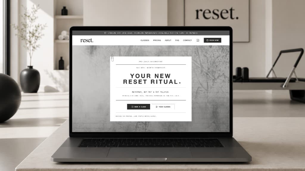 Reset. project — Site — desktop pre-launch homepage