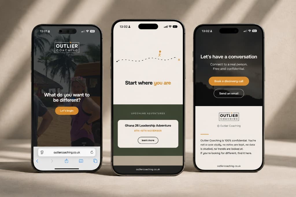 Outlier Coaching project — Site — mobile views