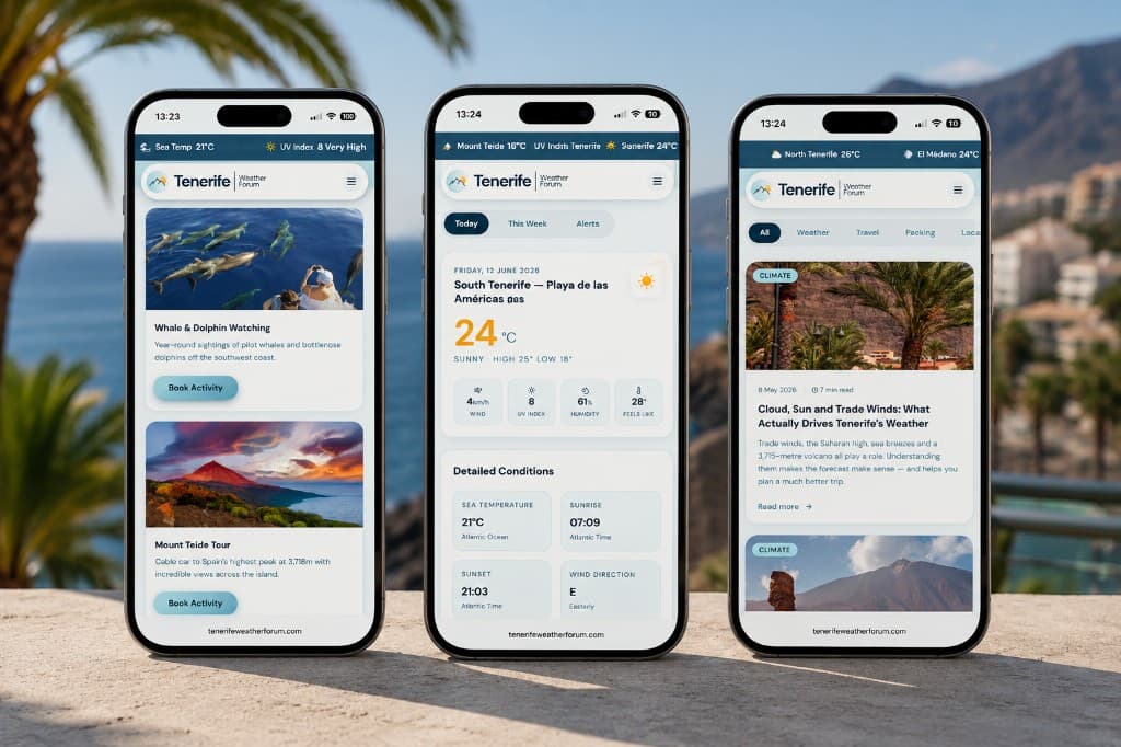 Tenerife Weather Forum project — Site — mobile views